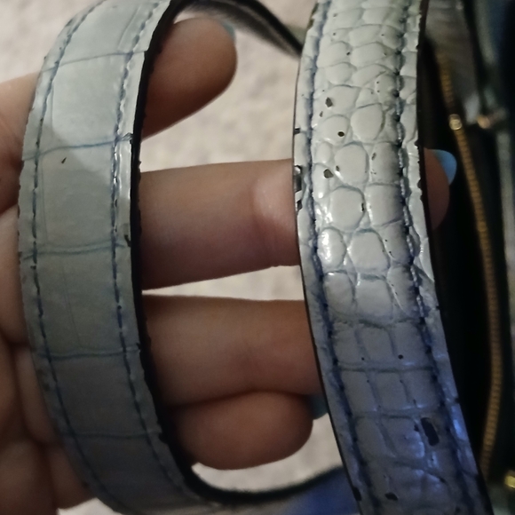 💙 Calvin Klein Croc Embossed Satchel Tote Blue Gray Leather Bag Large - Picture 13 of 16